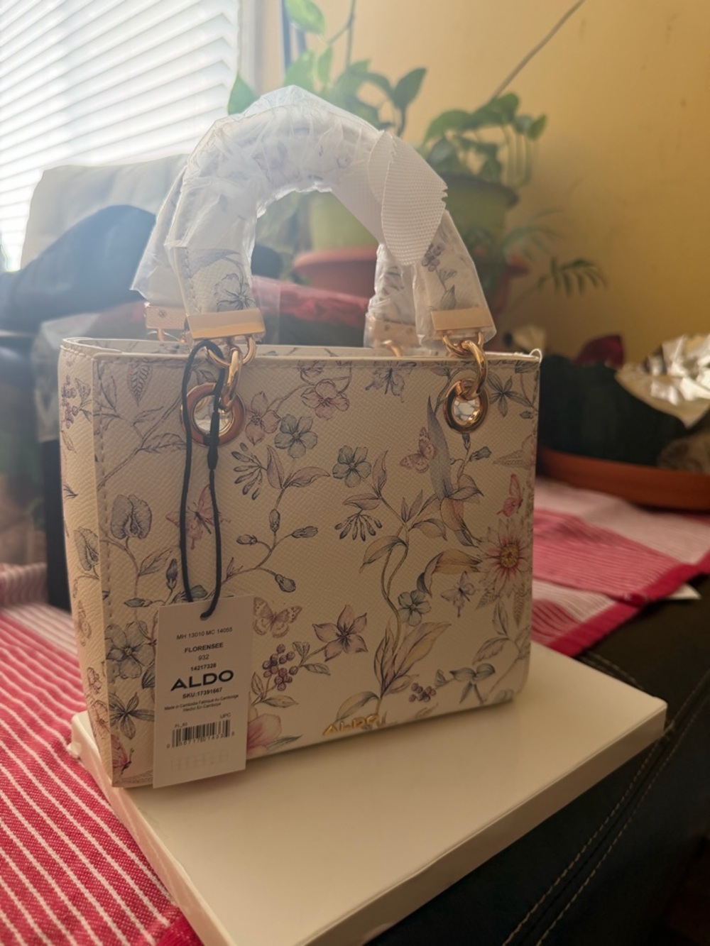 ALDO Floral Print Mini Satchel in Cream with Pastel Accents